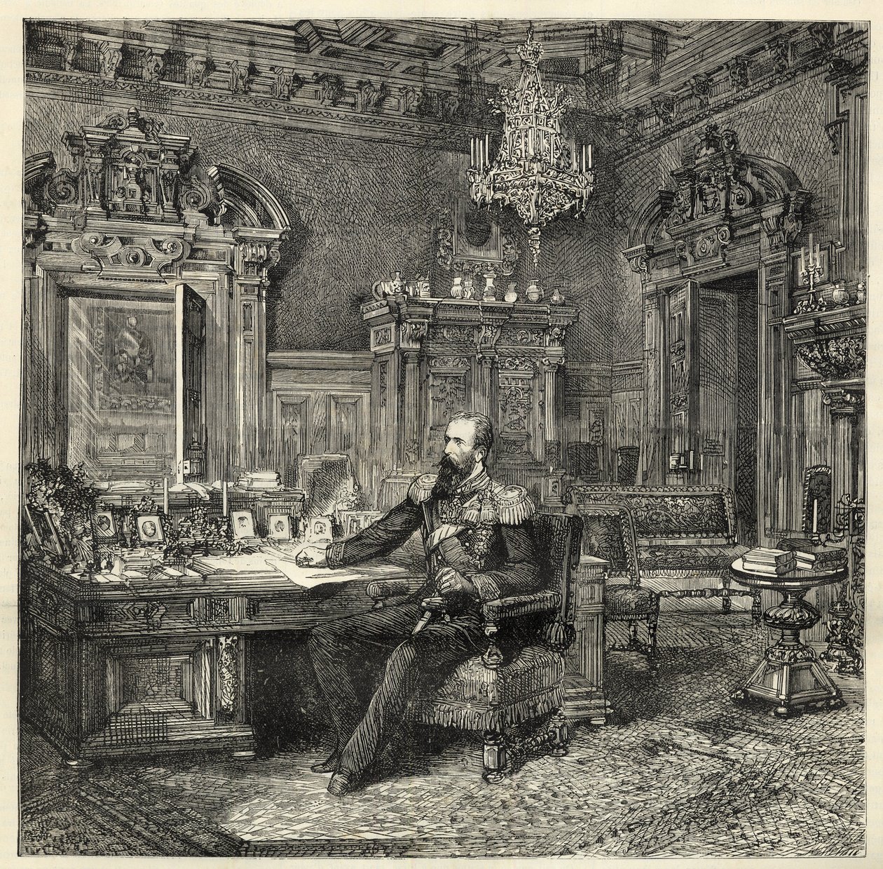 Prince Alexandre de Bulgarie (1857-1893), dans son cabinet d