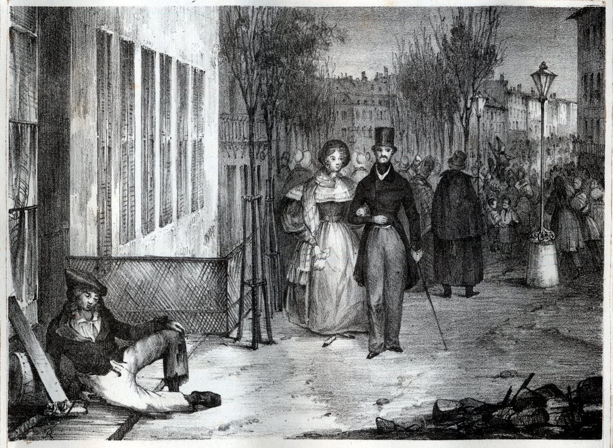 Promenade sur les boulevards à Paris au 19ème siècle - gravure - Unknown artist