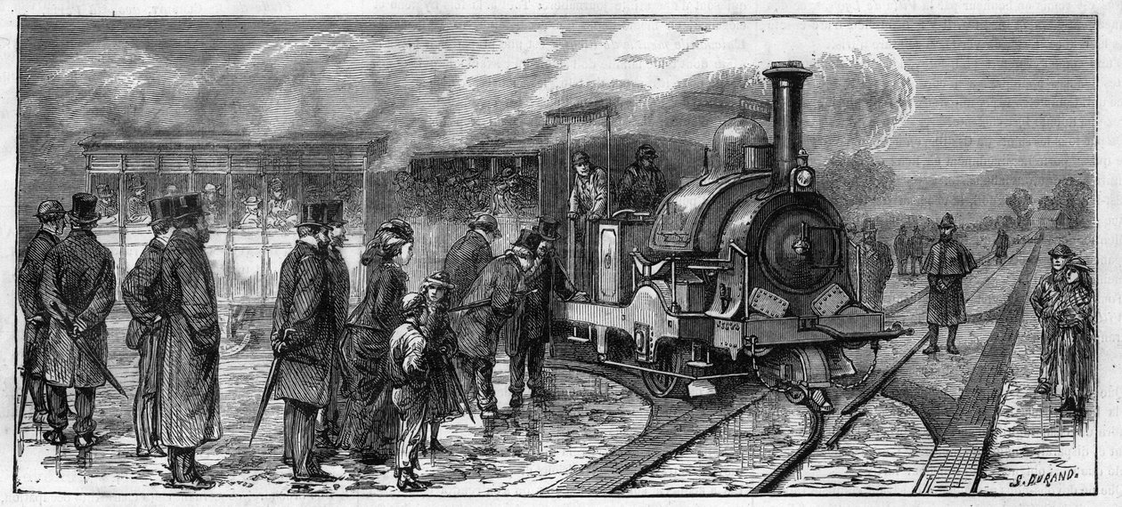 Transport public : omnibus à vapeur pour les tramways de Lisbonne (système Larmanjat). Portugal - Unknown artist
