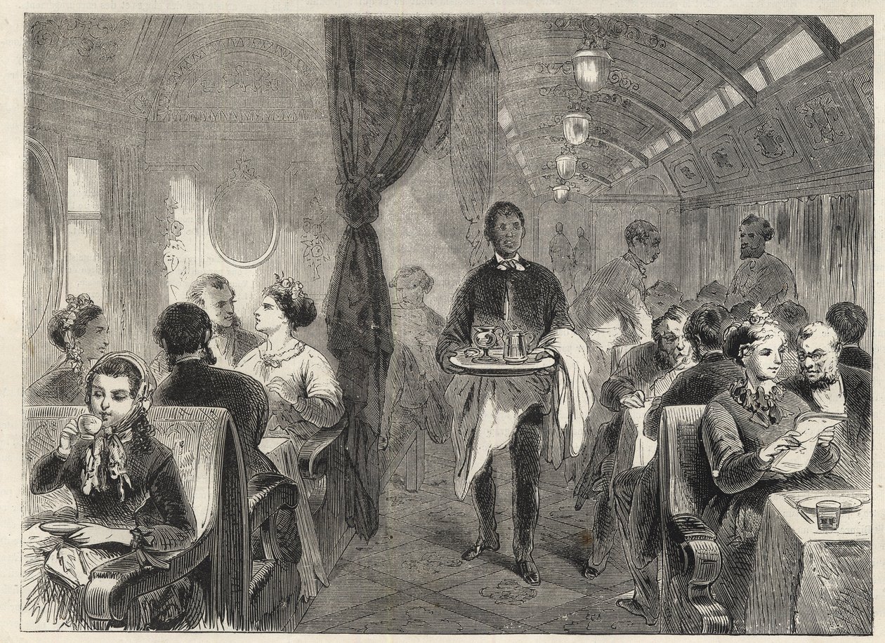 Wagon-restaurant Pullman des chemins de fer du Pacifique en 1869 - Unknown artist