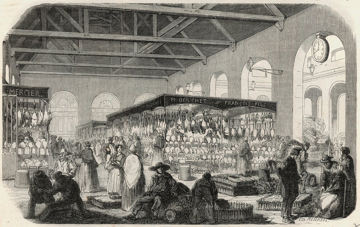 Quai des Augustins : Marché de la Vallée - Gravure dans « Tableau de Paris » par Edmond Texier - Unknown artist