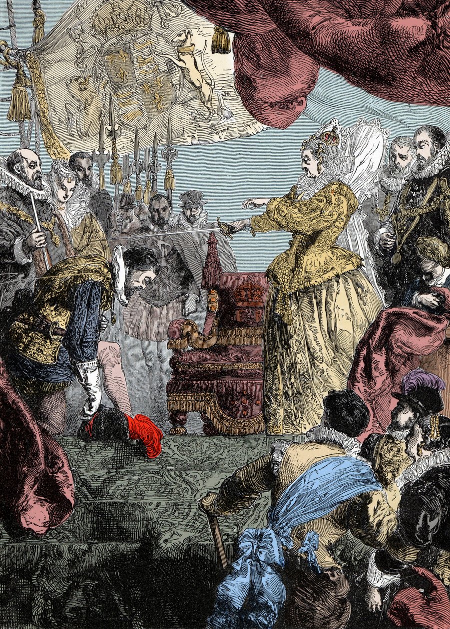 La reine Élisabeth Ire (1530-1603) adoubant Francis Drake (1540-96) - Unknown artist
