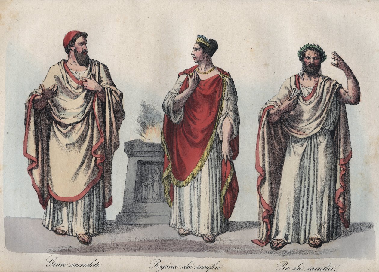 Religion dans la Rome antique - Prêtre romain - Regina sacrorum - Rex Sacrorum (rex sacrificulus) - gravure de « Usi e Costumi di Tutti i Popoli dell