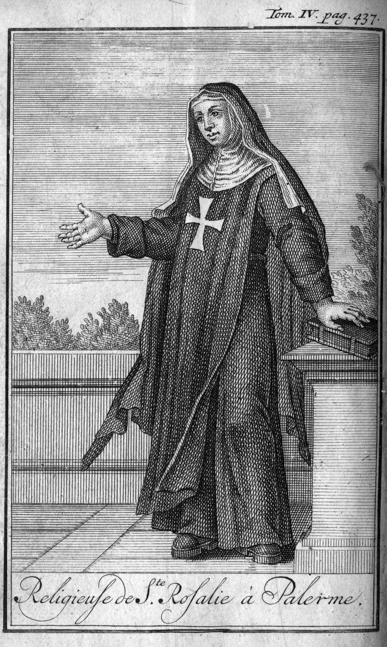 Ordre religieux. Religieuse de Sainte Rosalie à Palerme en Sicile au 17e siècle. Dans « Histoire des ordres militaires ou chevaliers, des milices sécurisées et routinières des deux sexes, qui ont été établies jusqu
