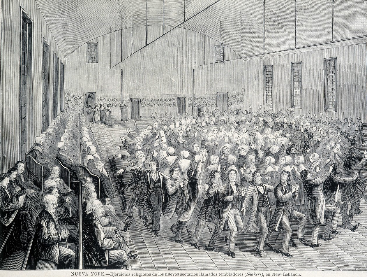 Procession religieuse des Shakers à New York. Illustration du 19ème siècle - Unknown artist
