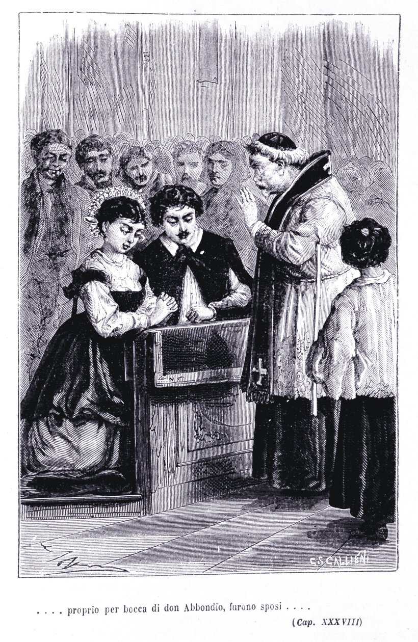 Mariage de Renzo et Lucia. Gravure dans « Les fiancés » (I promessi Sposi) d