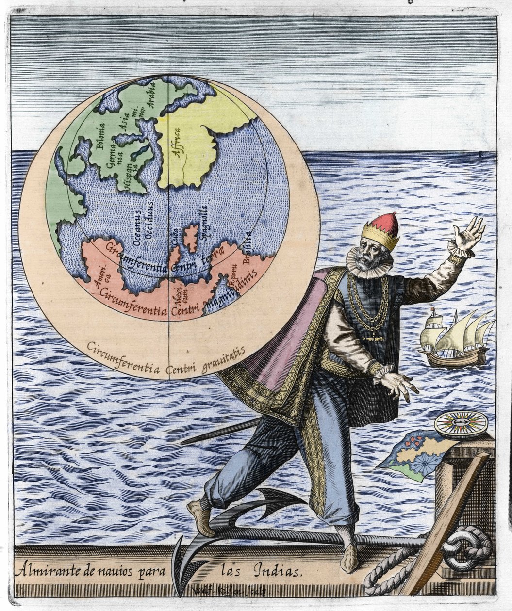 Représentation de Christophe Colomb (1451-1506) - dans « Nova Tipus Transacto Navigatio Novi Orbi » par Philoponus Honorius. - Unknown artist