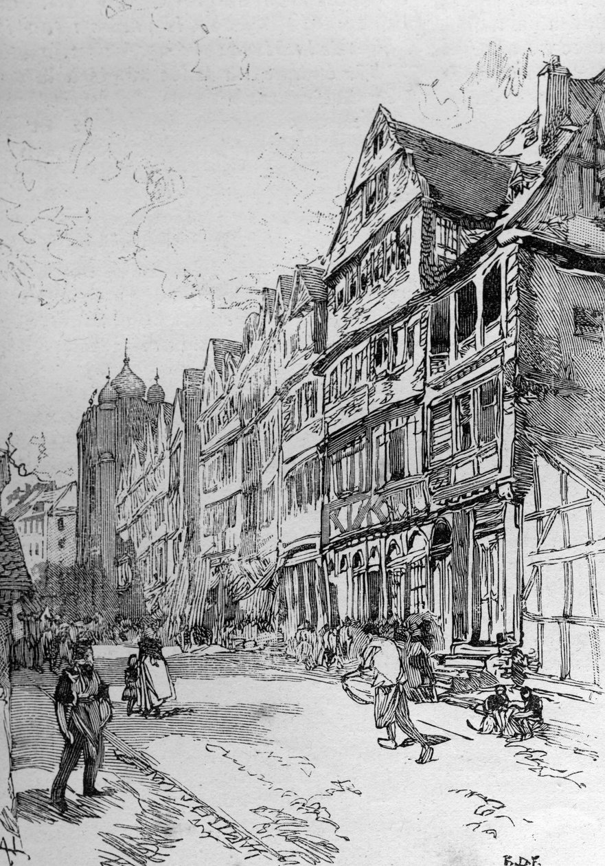 Représentation de la rue juive à Francfort, lieu de naissance de la famille Rothschild. Gravure dans « Le Monde Illustré » - Unknown artist