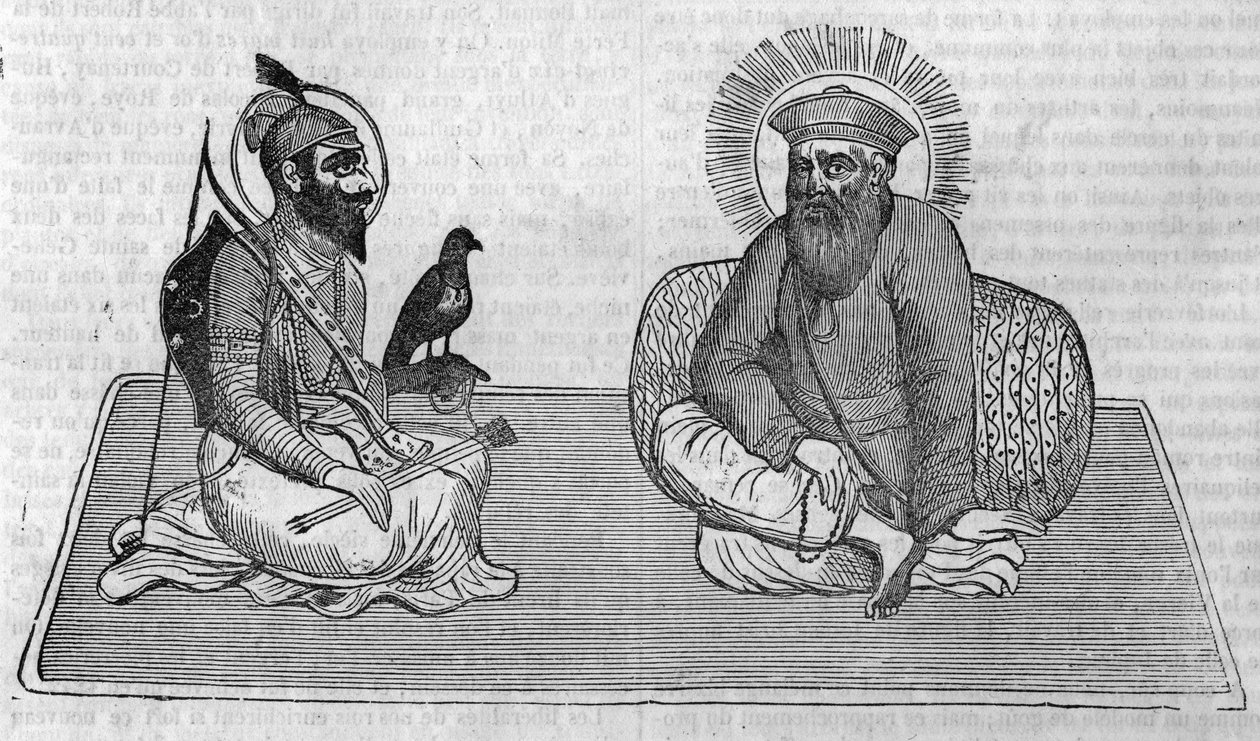 Représentation des fondateurs du sikhisme (ou religion sikhe) : Guru Nanak (1469-1539) et Guru Gobind Singh (1666-1708). Dans « Le magasin pittoresque » 1836 - Unknown artist
