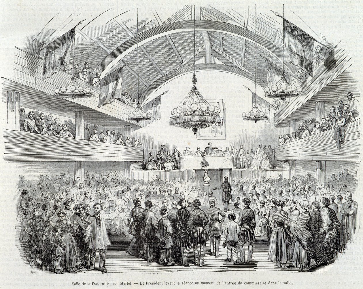 Révolution de 1848 : Salle de la Fraternité, Rue Martel, le Président ajourne la séance à l