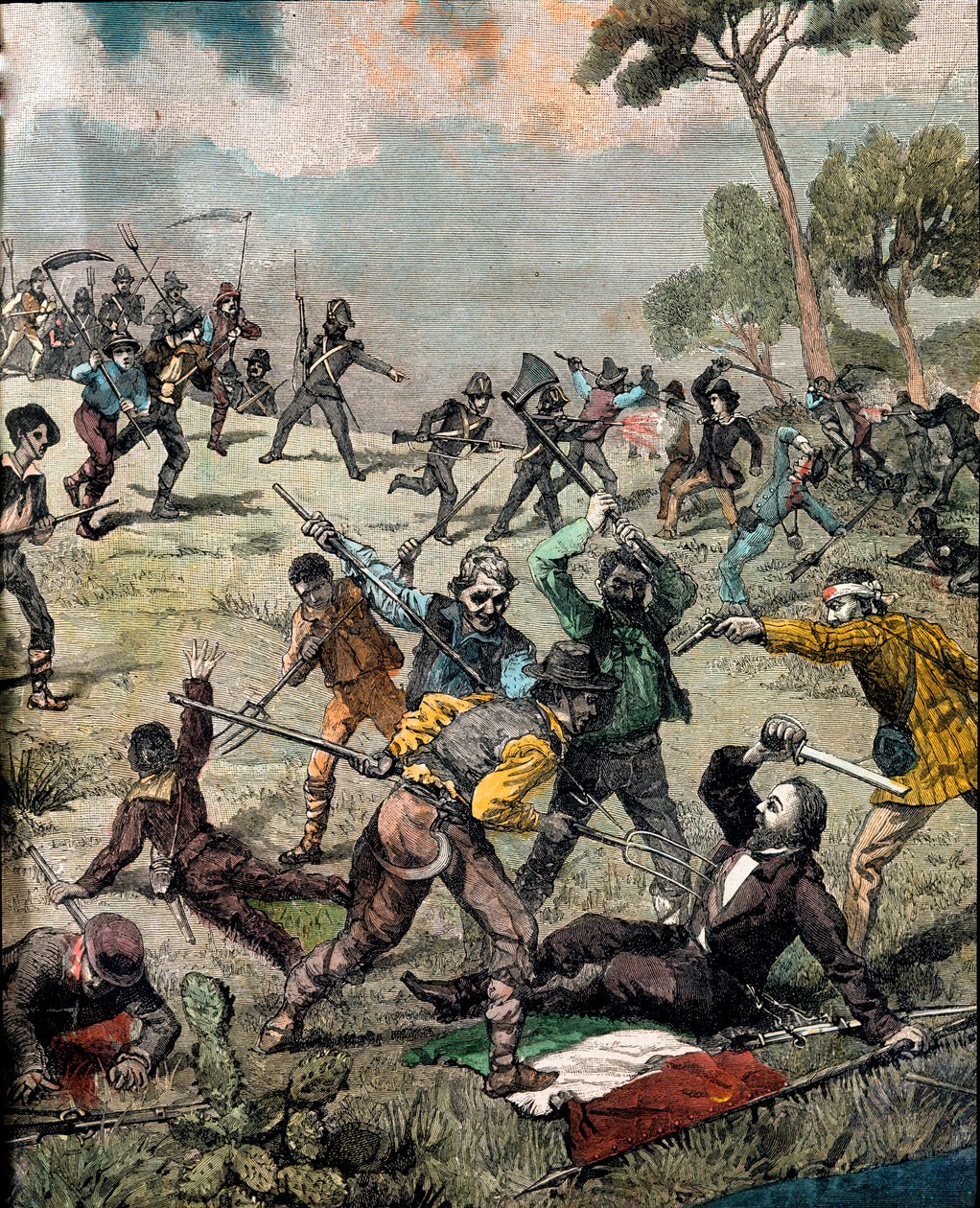Risorgimento : le révolutionnaire italien Carlo Pisacane est attaqué par des paysans à Sapri le 28/06/1857 - Unknown artist