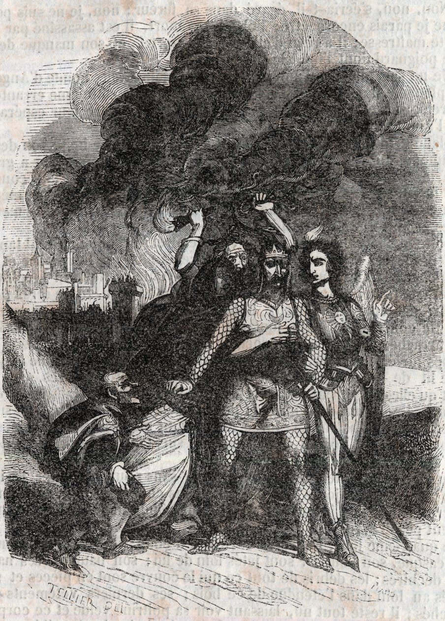 Rodomont abandonne Paris - gravure de 1851 de "Roland furieux" (Orlando furioso) (16ème siècle) par Ludovico Ariosto, dit l