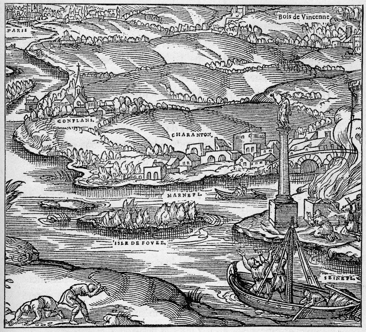 Gaule romaine : un monument construit par les marins parisiens sous le règne de Tibère, à la confluence de la Seine et de la Marne. Gravure dans "La Marine et les colonies : commerce" - Unknown artist