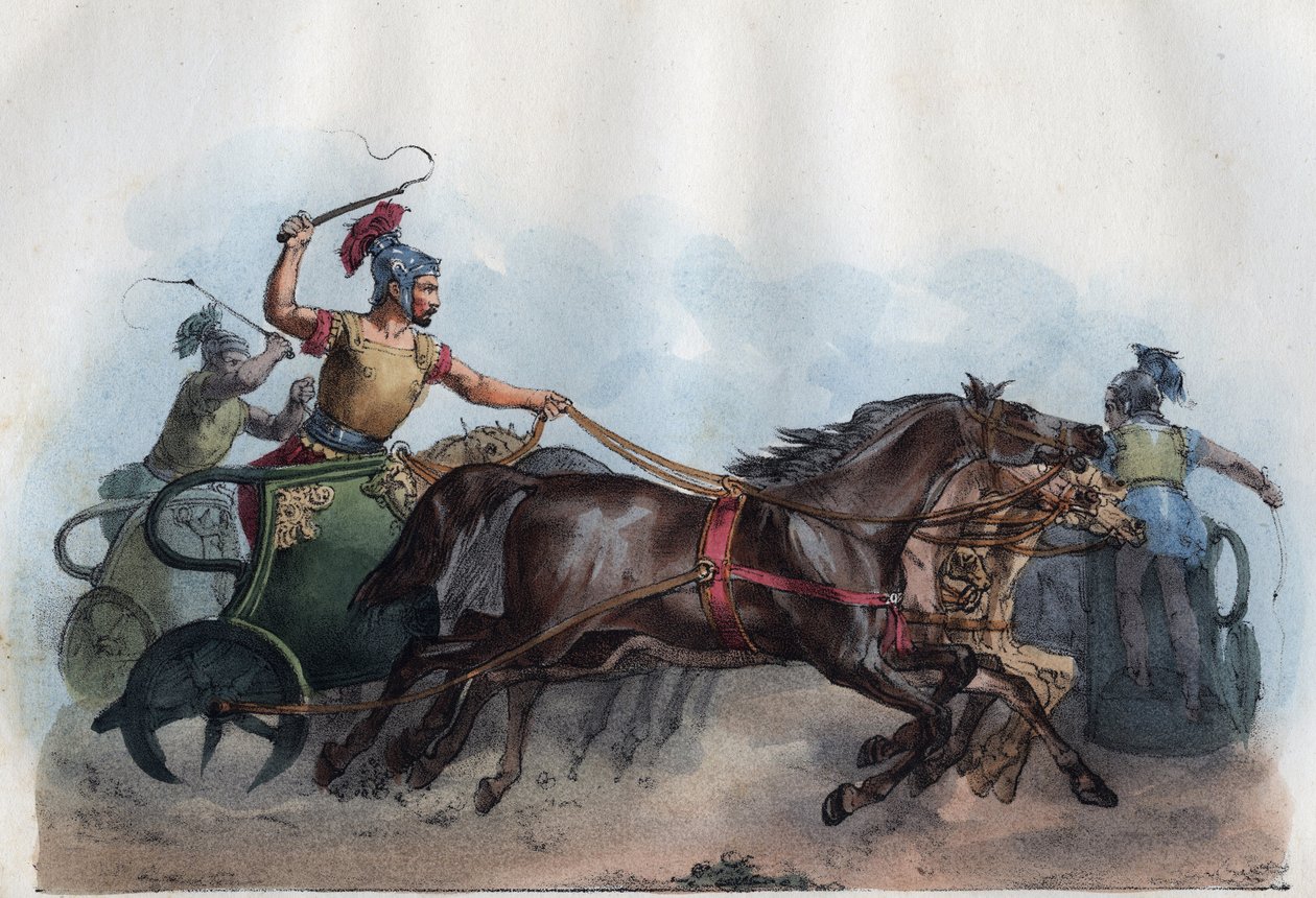 Course de chars romains ou course de Biga (Bige) - gravure de 