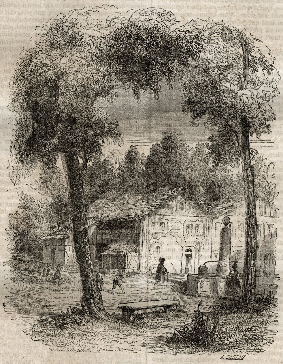 Rousseau à Môtiers (Canton de Neuchâtel) - Illustration pour les « Confessions » de Jean-Jacques Rousseau - gravure de 1849 - Unknown artist