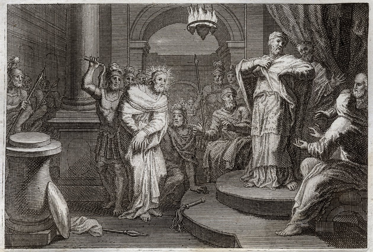 Bible de Royaumont, Nouveau Testament : Jésus-Christ devant Caïphe et Anan. Illustration de 1811. - Unknown artist