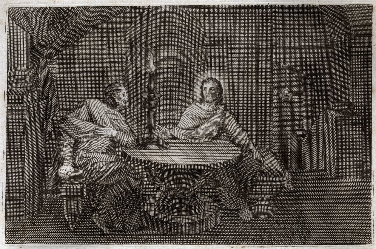 Bible de Royaumont, Nouveau Testament : Nicodème vient trouver Jésus-Christ la nuit. Illustration de 1811. - Unknown artist