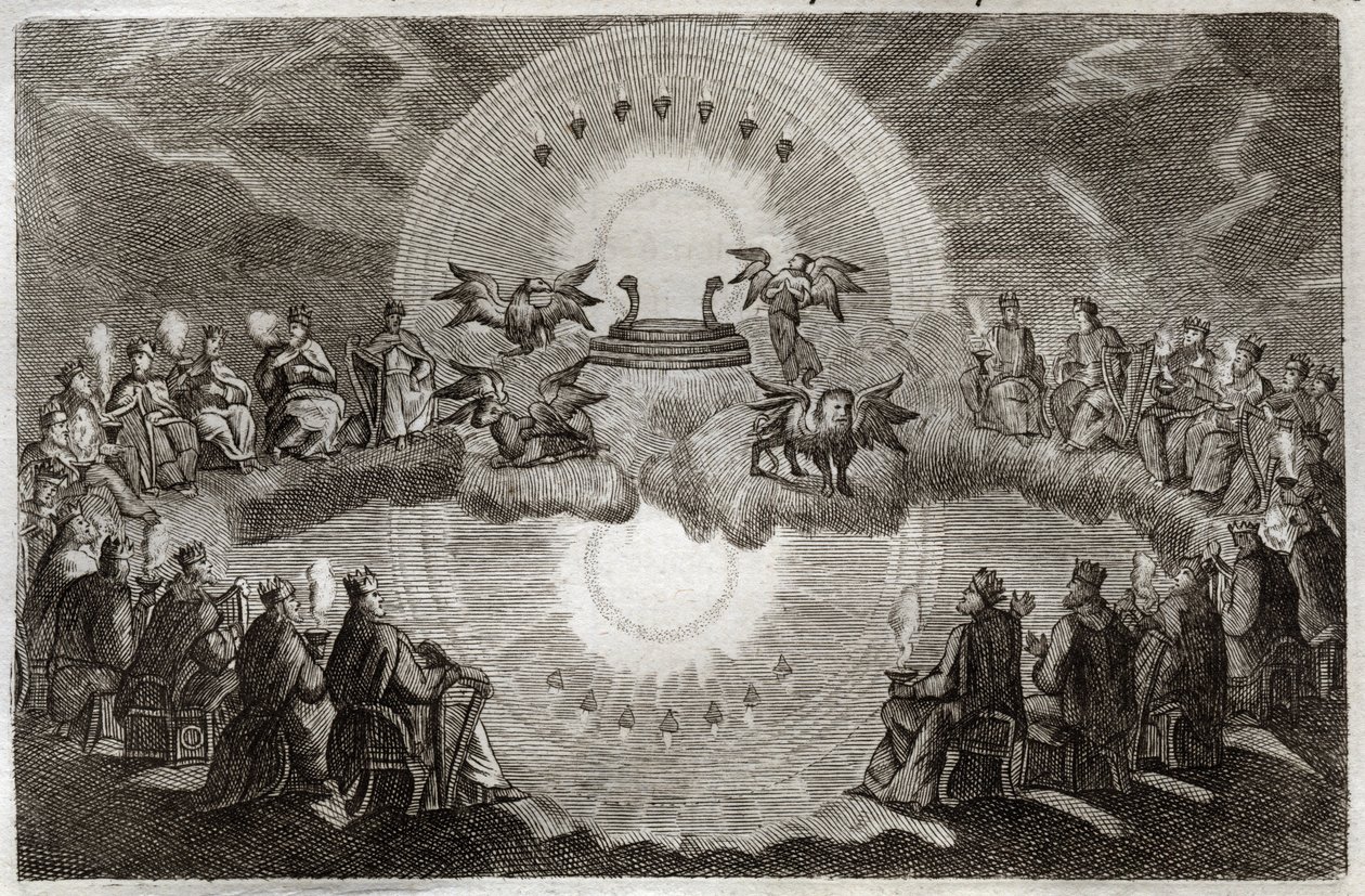 Bible de Royaumont, Nouveau Testament : Ciel ouvert. Un trône apparaît entouré d