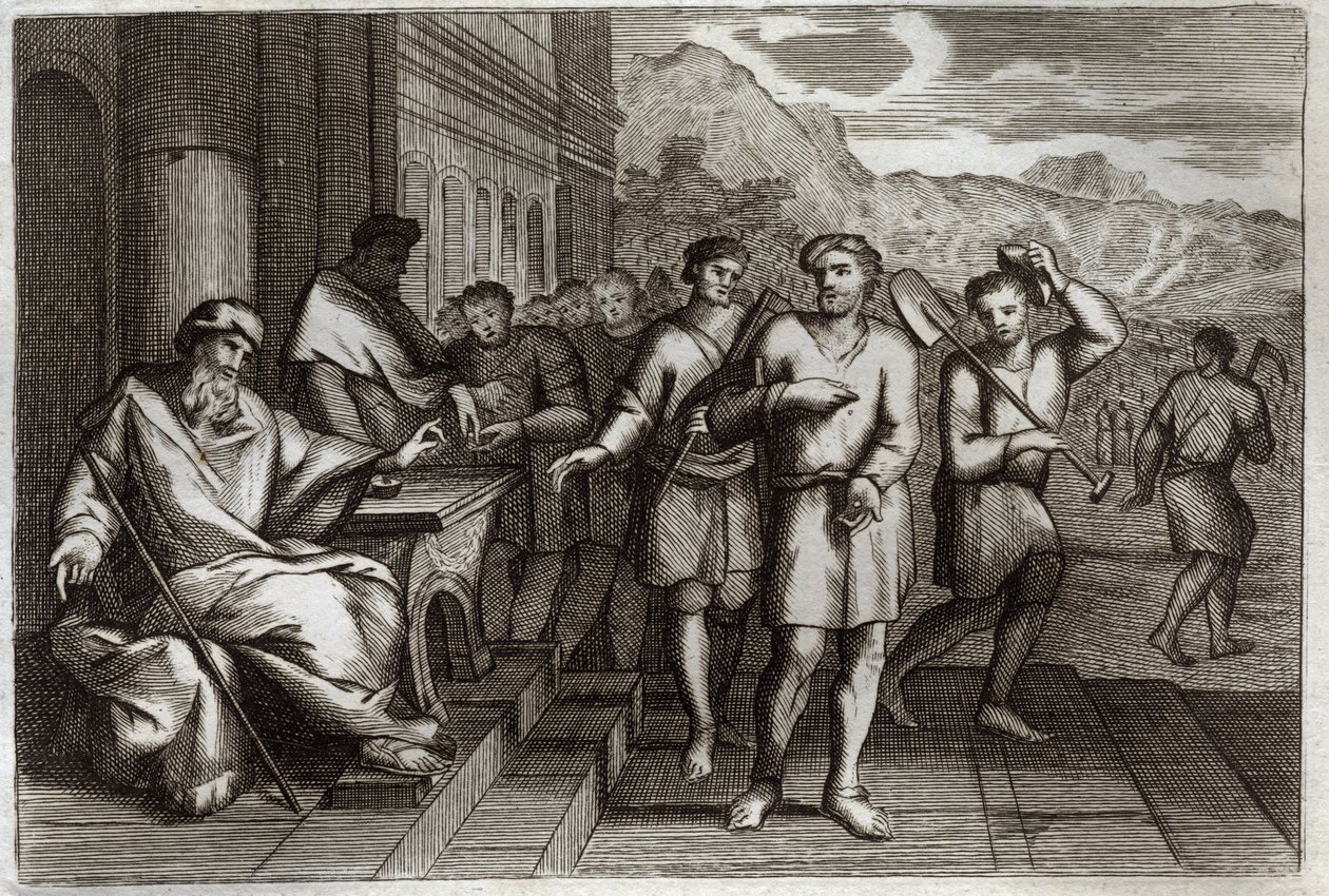 Bible de Royaumont, Nouveau Testament : Parabole des ouvriers de la onzième heure. Illustration de 1811. - Unknown artist