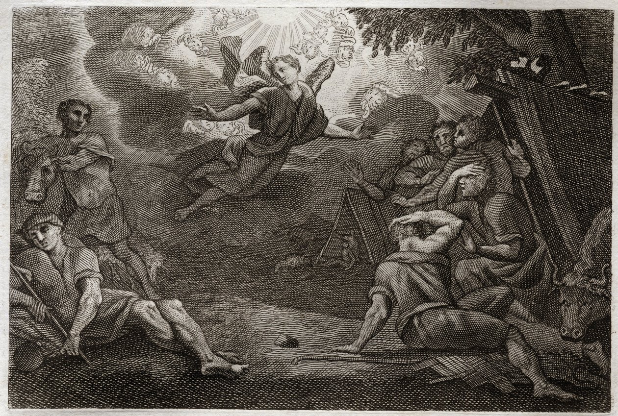 Bible de Royaumont, Nouveau Testament : Les bergers à la crèche. Un Ange annonce la naissance de Jésus-Christ aux bergers (Annonciation aux bergers). Illustration de 1811 - Unknown artist