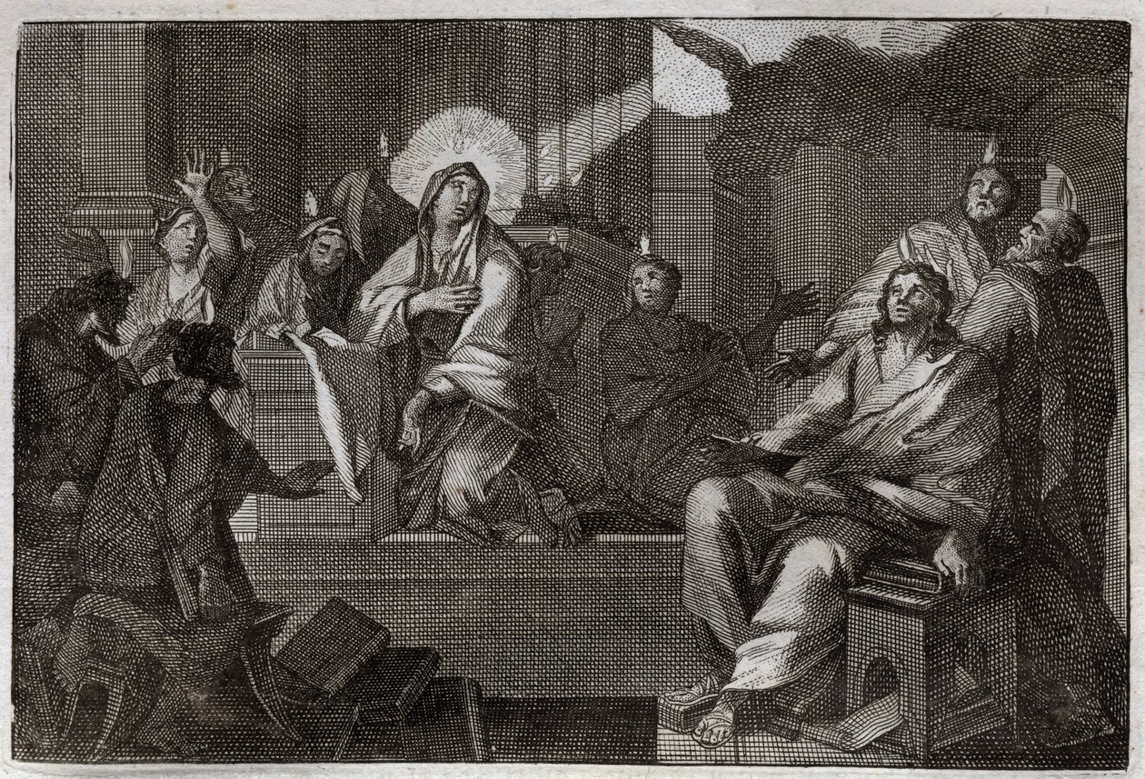 Bible de Royaumont, Nouveau Testament : Pentecôte. Le Saint-Esprit descend sur la Vierge Marie et les Apôtres. Illustration de 1811. - Unknown artist