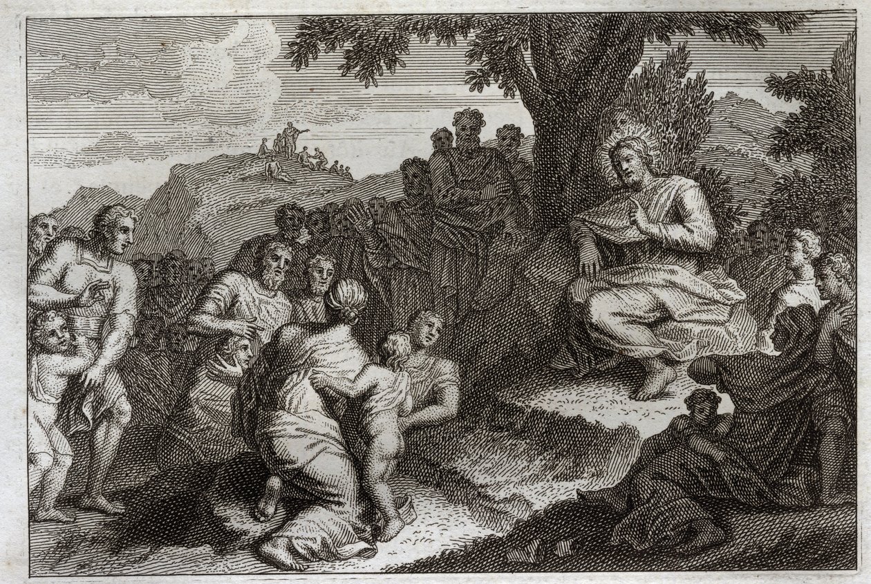 Bible de Royaumont, Nouveau Testament : Sermon sur la montagne. Jésus-Christ choisit douze apôtres parmi ses disciples et prononce devant eux et devant une grande foule le Sermon, habituellement appelé le Sermon sur la Montagne. Illustration de 1811. - Unknown artist