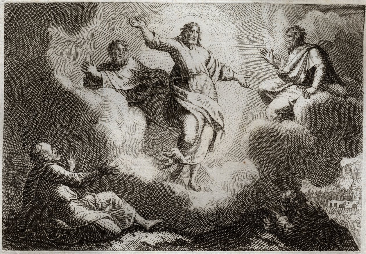 Bible de Royaumont, Nouveau Testament : La Transfiguration de Jésus-Christ. Le Christ entouré de Moïse et Élie avec en dessous l