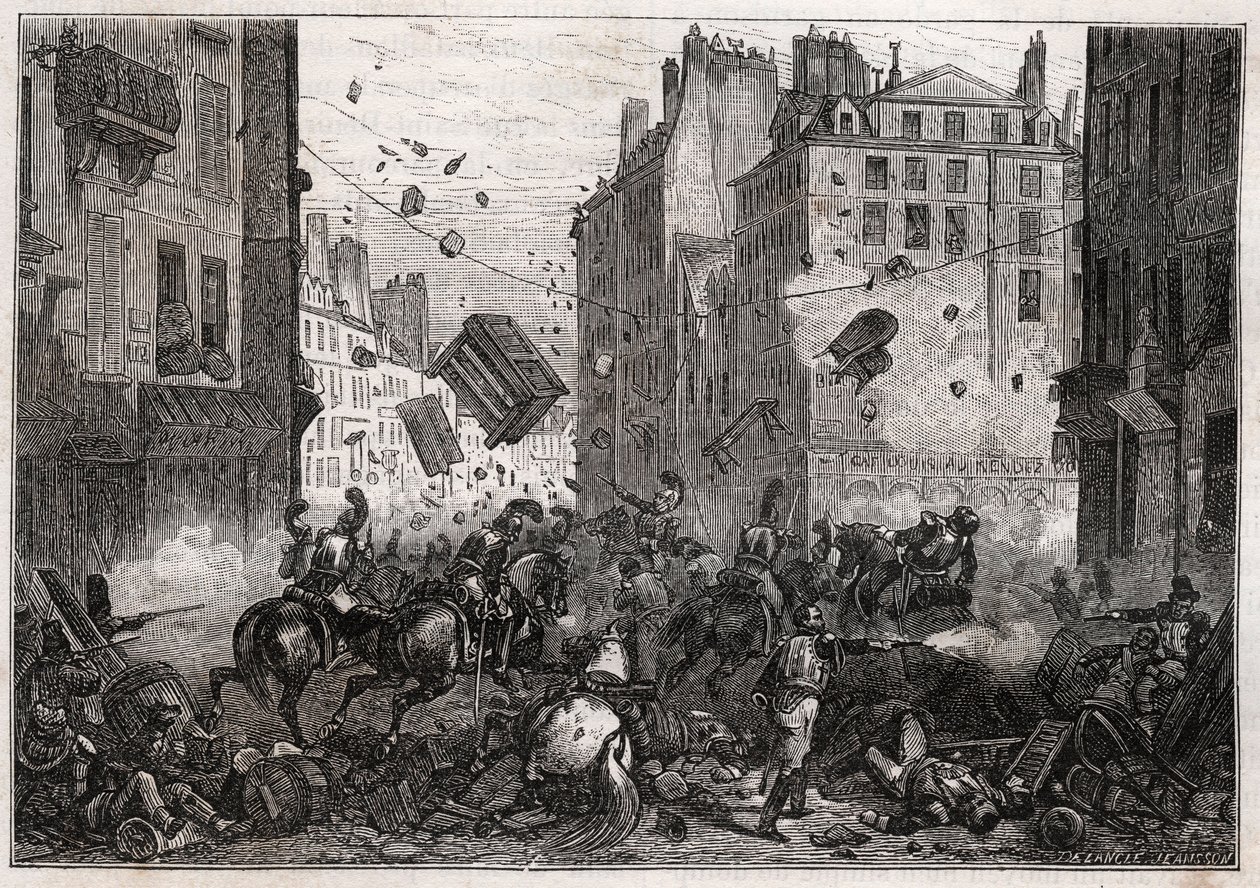Rue Saint-Antoine pendant les Trois Glorieuses (juillet 1830) - Révolution de 1830 Combats de barricades rue Saint-Antoine en 1830 - Unknown artist
