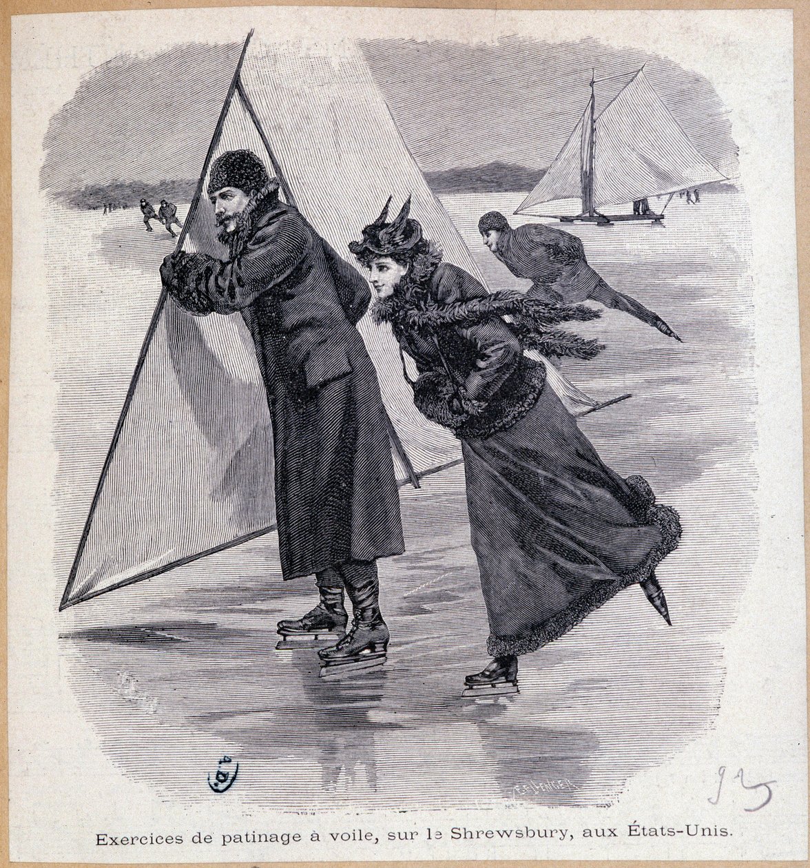 Exercice de voile, sur le Shrewsbury, USA, vers 1890 - gravure, fin du 19e siècle - Unknown artist