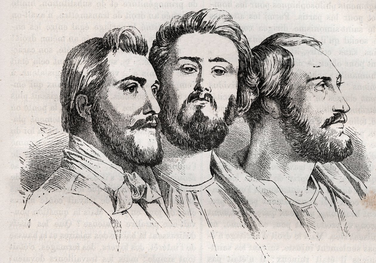 Saint-simonisme - Saint-simoniens - Charles Duveyrier (1803-1866) - Émile Barrault (1799-1869) - Michel Chevalier (1806-1879) - Gravure de 1882 dans « Histoire de dix ans : 1830-1840 » de Louis-Blanc (1811-1882) - Unknown artist