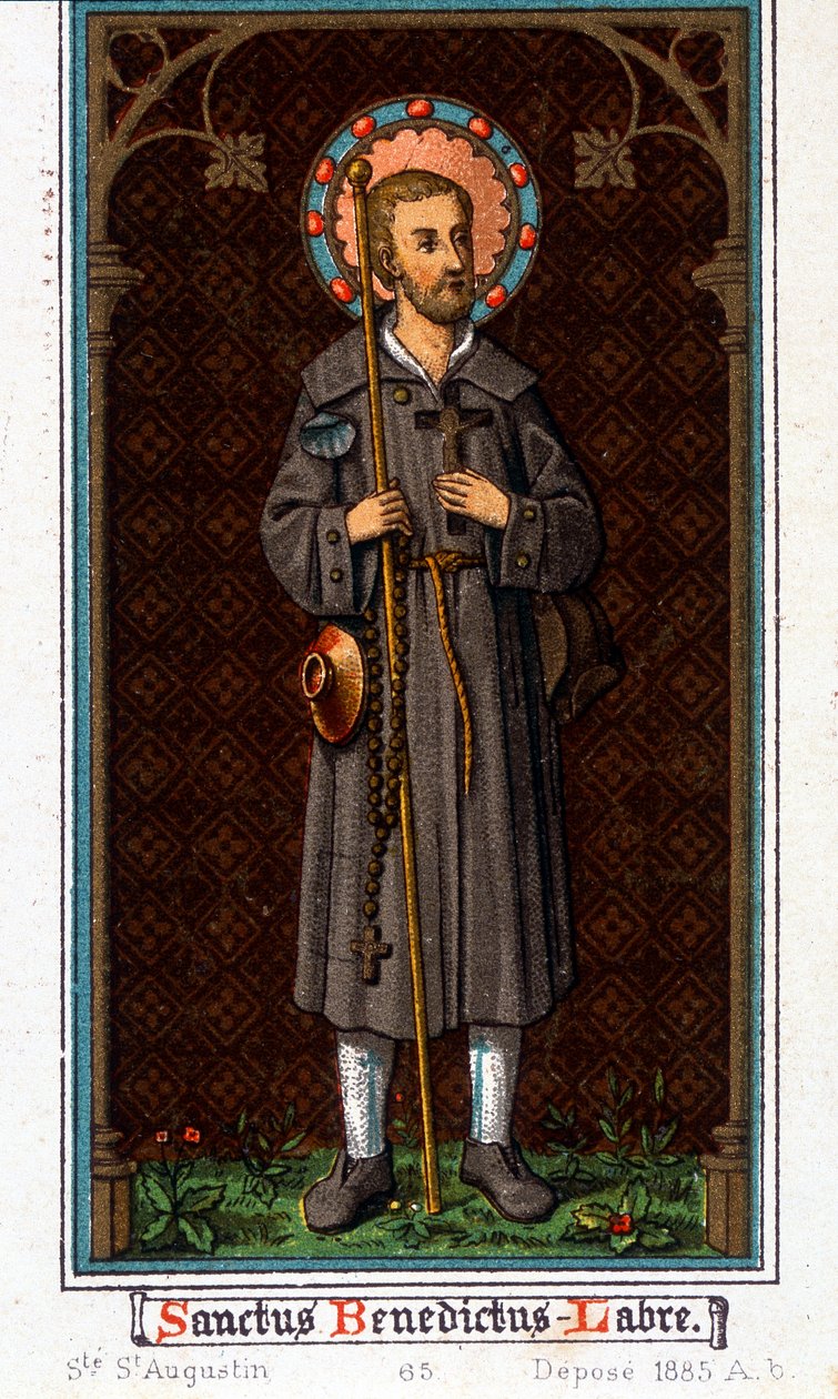 Saint Benoît de Nursie (né à Nurcia en Ombrie vers 480 - 527) en pèlerin. Chromolithographie de 1885 - Unknown artist