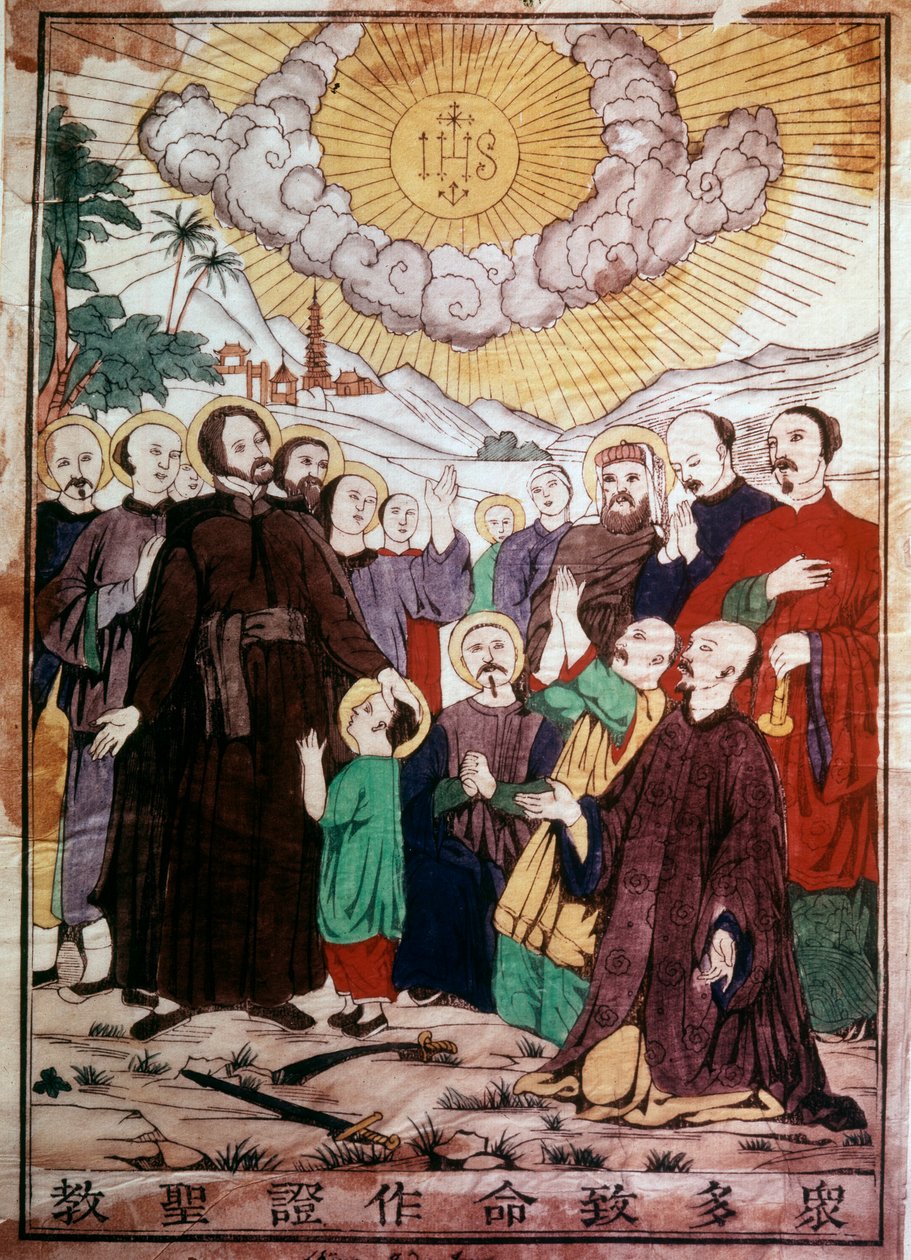 Saint François Xavier évangélisant les Chinois sous la protection du Christ en Chine - Unknown artist