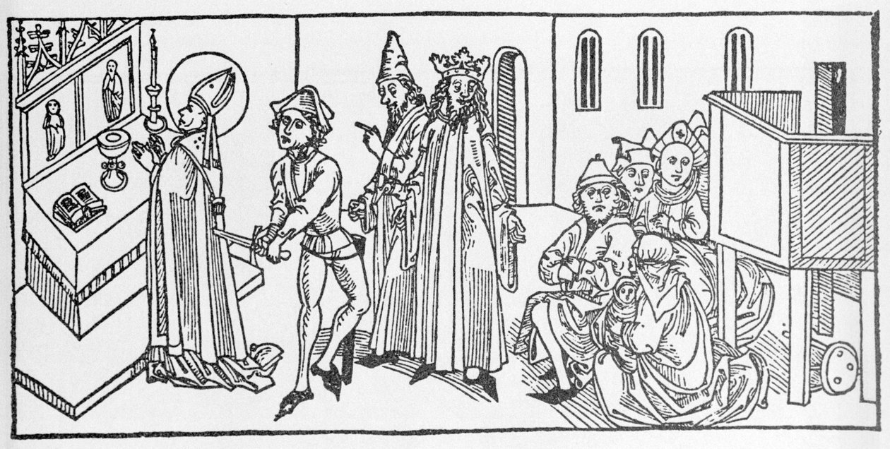 Saint Matthieu. Gravure de «Leben der Heiligen - sommerteil» (Le livre des saints) par Jacobus (Jacques) de Voragine (1228-1298). Lubeck 1488 - Unknown artist