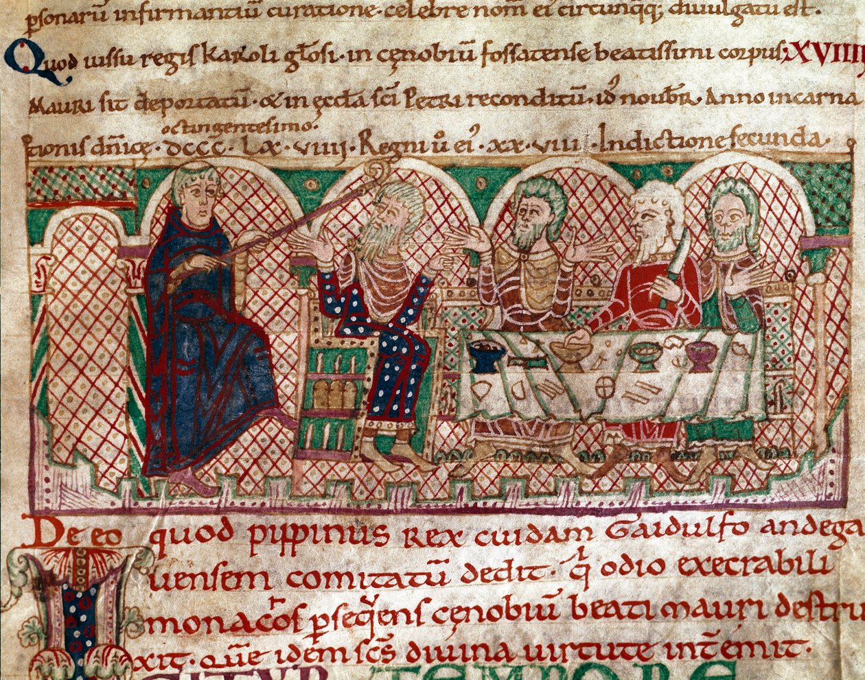 Saint Maur reçu à la table de Gaidulfe de Ravenne (miniature) - Unknown artist