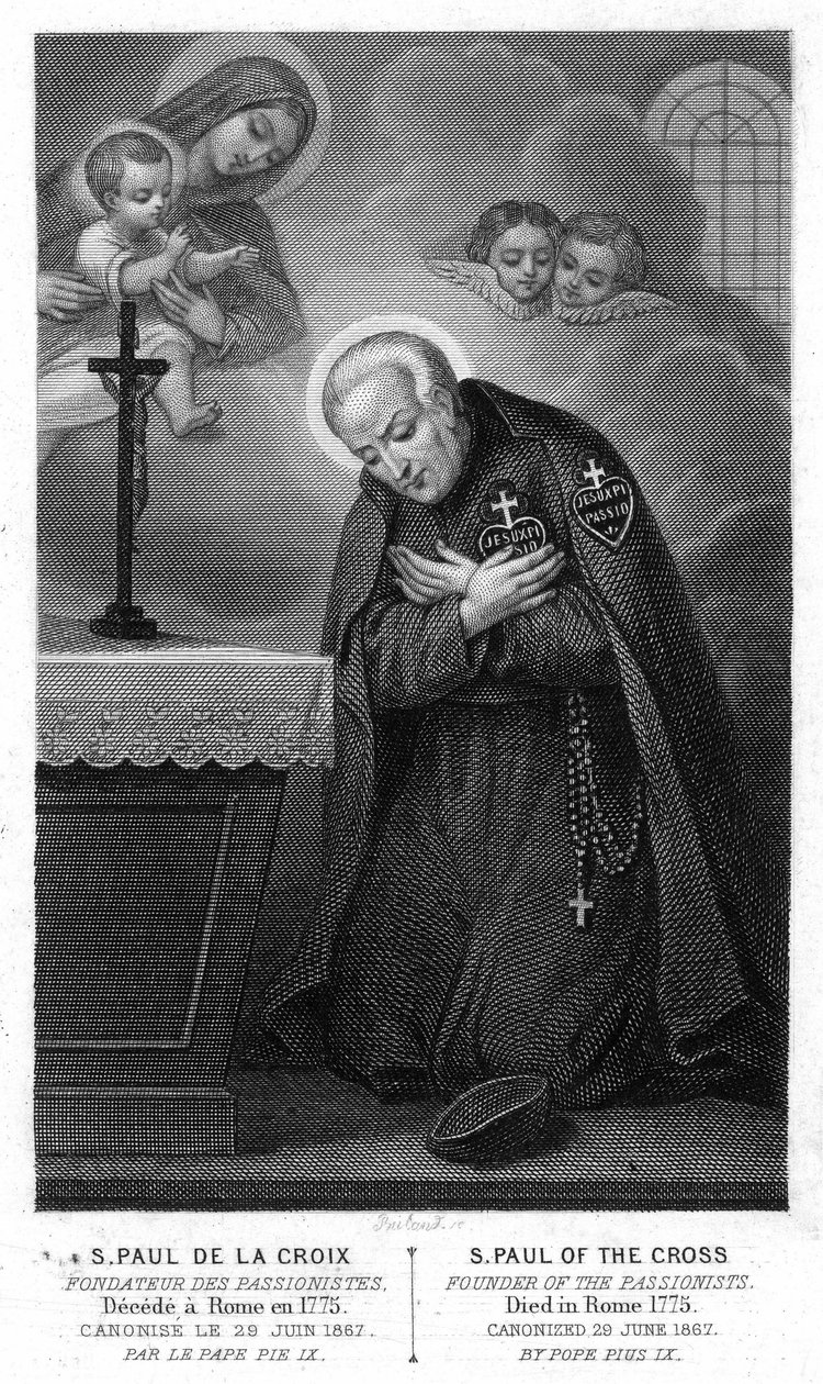 Saint Paul de la Croix, fondateur des Passionistes déçu à Rome en 1775, canonisé le 29 juin 1867 par le pape Pie IX. Gravure du 19ème siècle. - Unknown artist