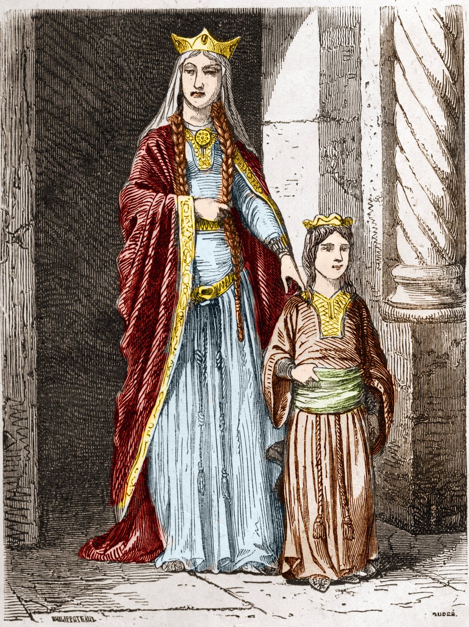 Sainte Bathilde (626-680), reine des Francs avec Clotaire. Gravure dans "Histoire De France En Cent Tableaux" par Paul Lehugeur - 1891 - Unknown artist