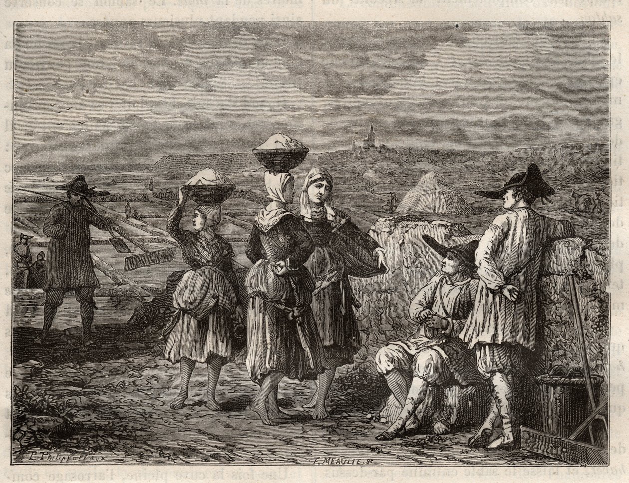 Marais salants en Bretagne - Paludiers et sauniers en Bretagne (France), marais salants - gravure dans 