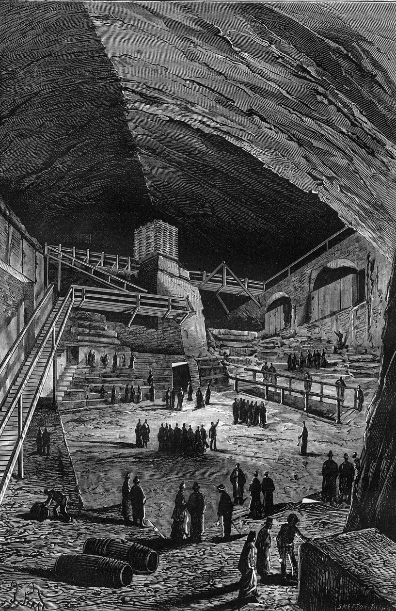 Mines de sel de Wieliczka, Pologne. Gravure dans "Nature" - Unknown artist