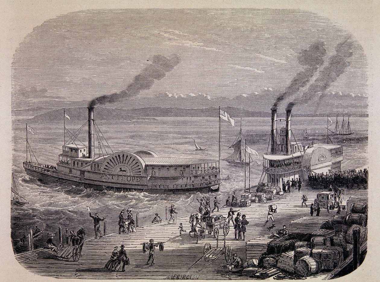 Quais de San Francisco et bateaux à roues à aubes (Californie) - Unknown artist