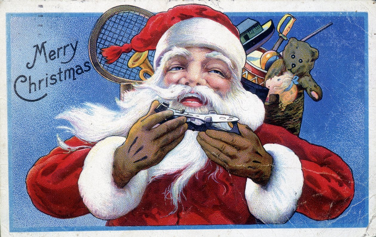 Père Noël et sa hotte de jouets - Carte postale américaine, fin du XIXe siècle - Unknown artist