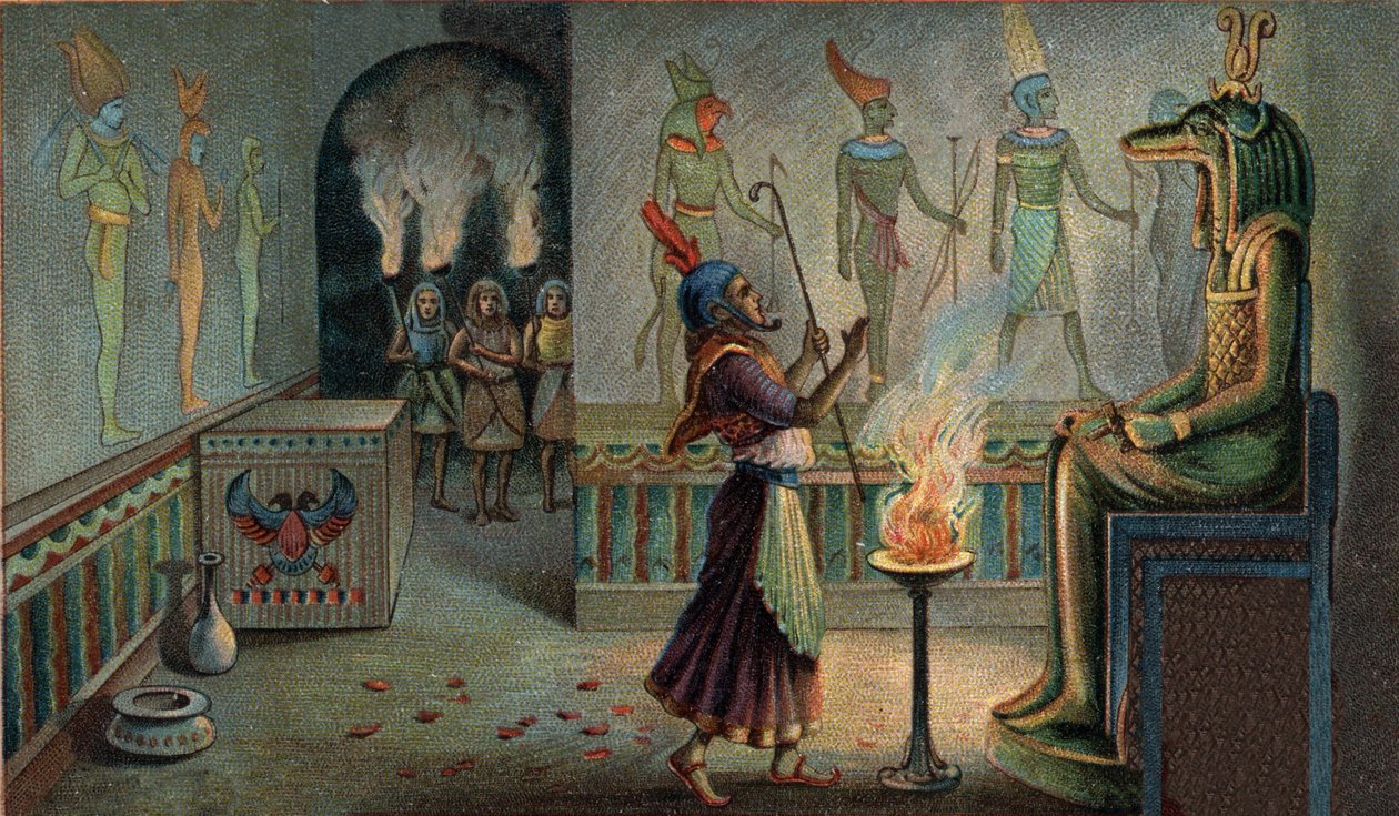 Scènes des royaumes disparus : Cérémonies funéraires dans les mausolées égyptiens. Le pharaon régnant, en sa qualité de grand prêtre du culte, était chargé des sacrifices en l