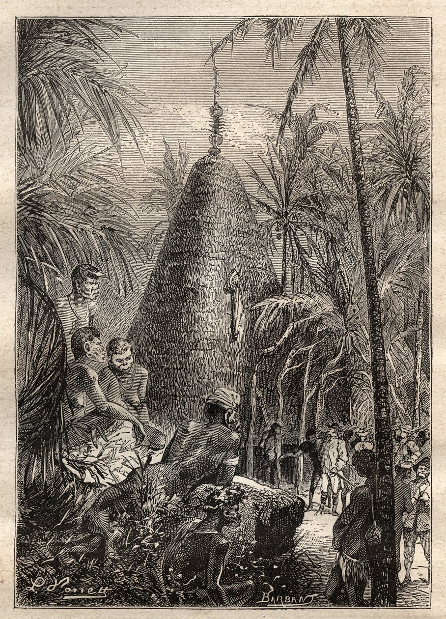 Deuxième voyage (1772-1775) du capitaine James Cook (1728-1779) : maison circulaire traditionnelle, sur le toit d