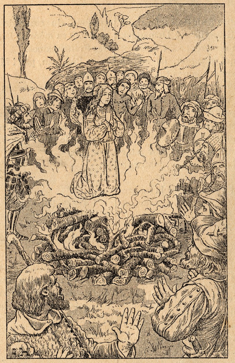 Elle reste au milieu des flammes... Sainte Rose de Viterbo (1233-1252). Gravure de la fin du XIXe siècle. Collection privée. - Unknown artist