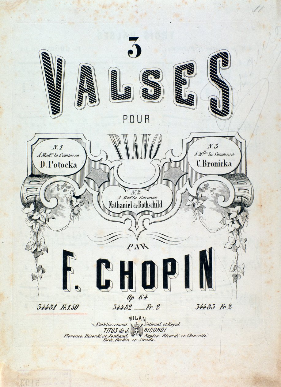 Partition pour 3 valses pour piano op. 64, par Frédéric Chopin (frontispice) - Unknown artist
