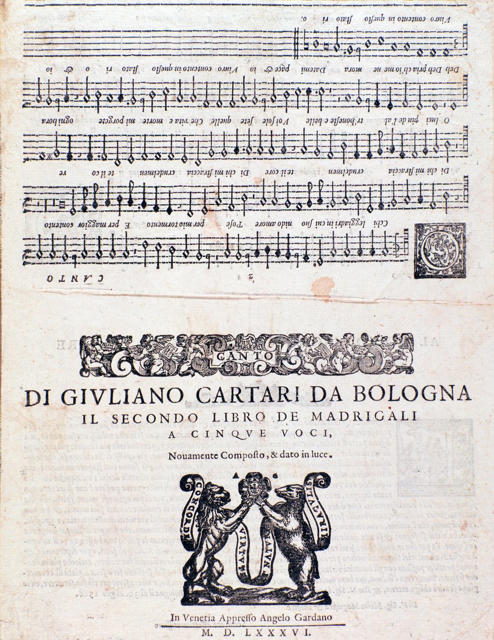 Page de partition des Madrigaux (2e livre) par Giuliano Cartari de Bologne - Unknown artist