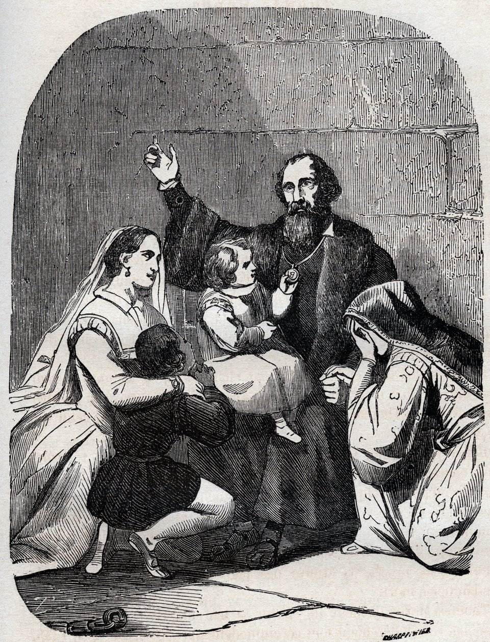 Sir Thomas More (Morus) (1478-1535) et sa fille Margaret et enfants en prison - Unknown artist
