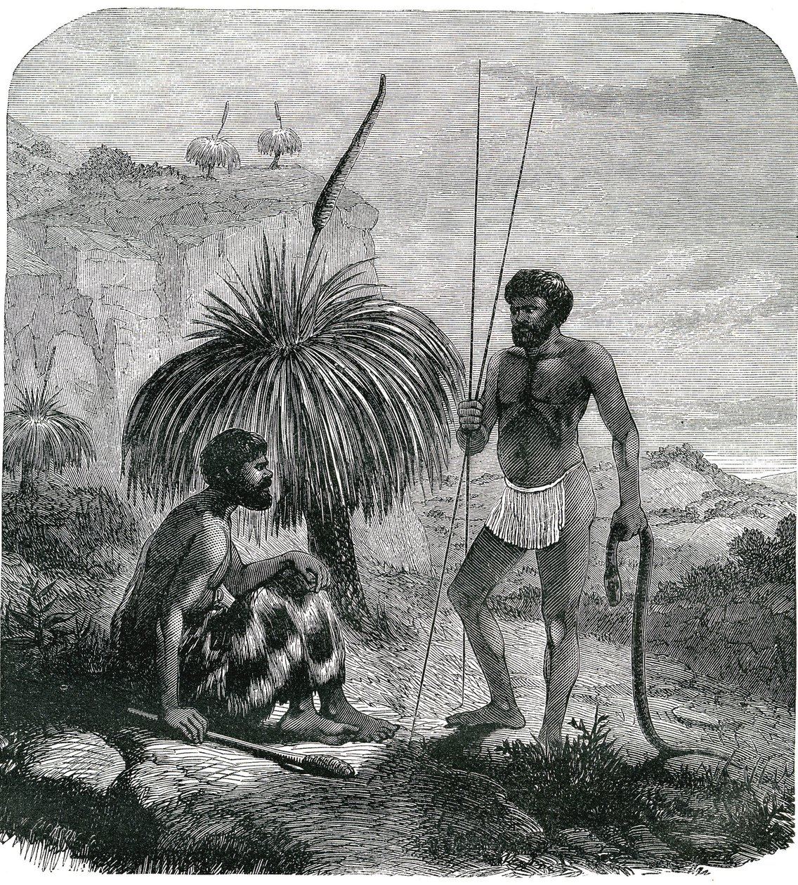 Chasseurs de serpents en Australie. Gravure 1868 - Unknown artist