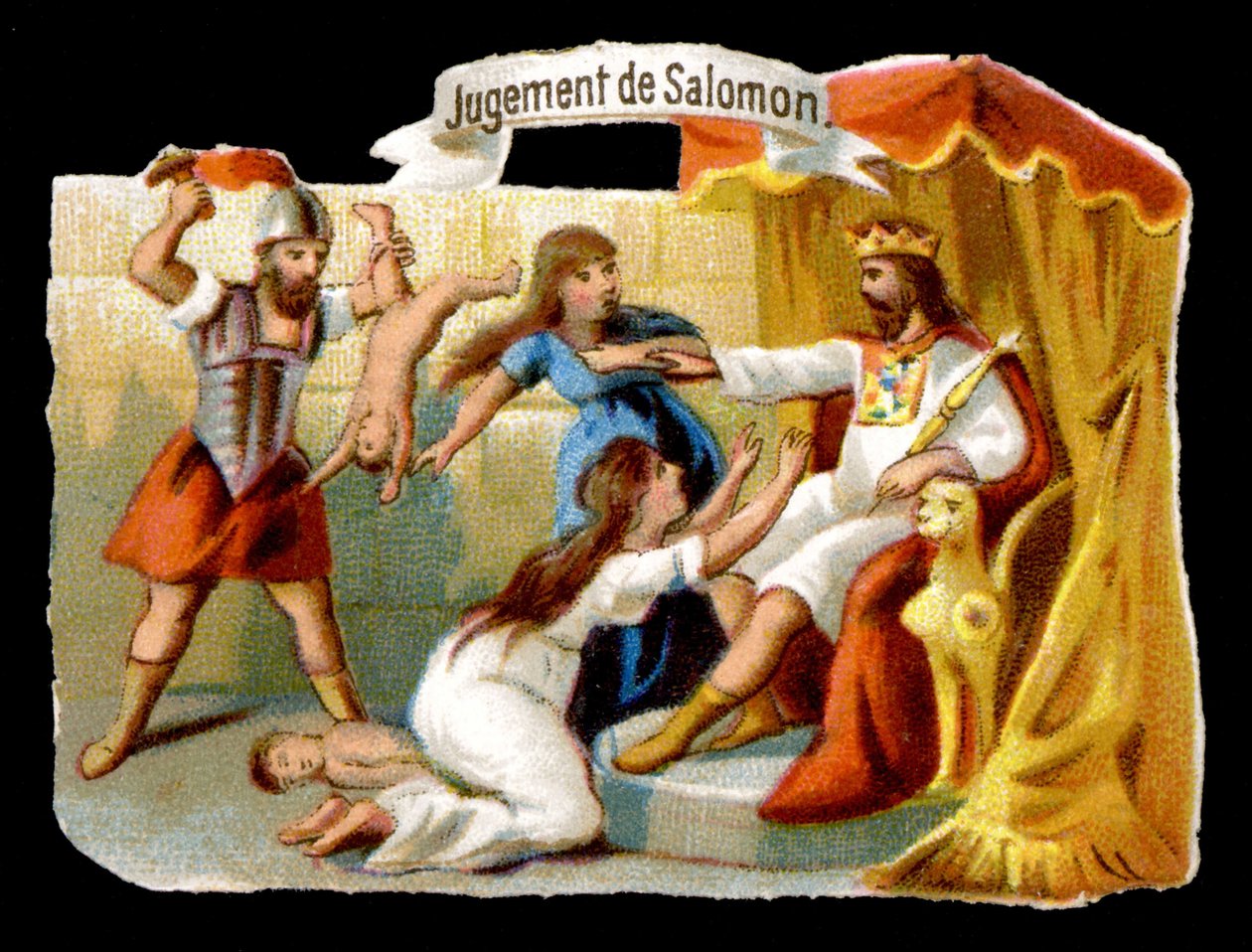 Le jugement de Salomon avec la mère se sacrifiant pour sauver son enfant. Chromolithographie du XIXe siècle - Unknown artist