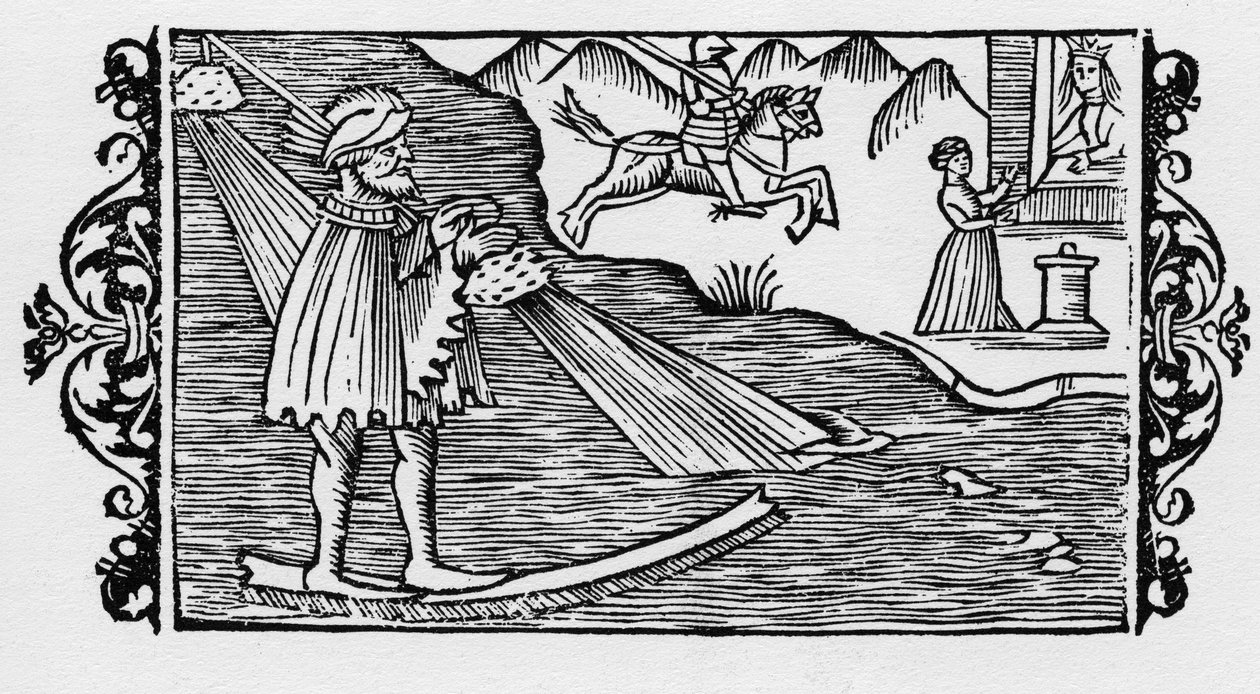 Sorcier traversant la mer par sortilège - dans "Historia de Gentibus Septentrionalibus" par Olaus Magnus, Rome 1555 - Unknown artist