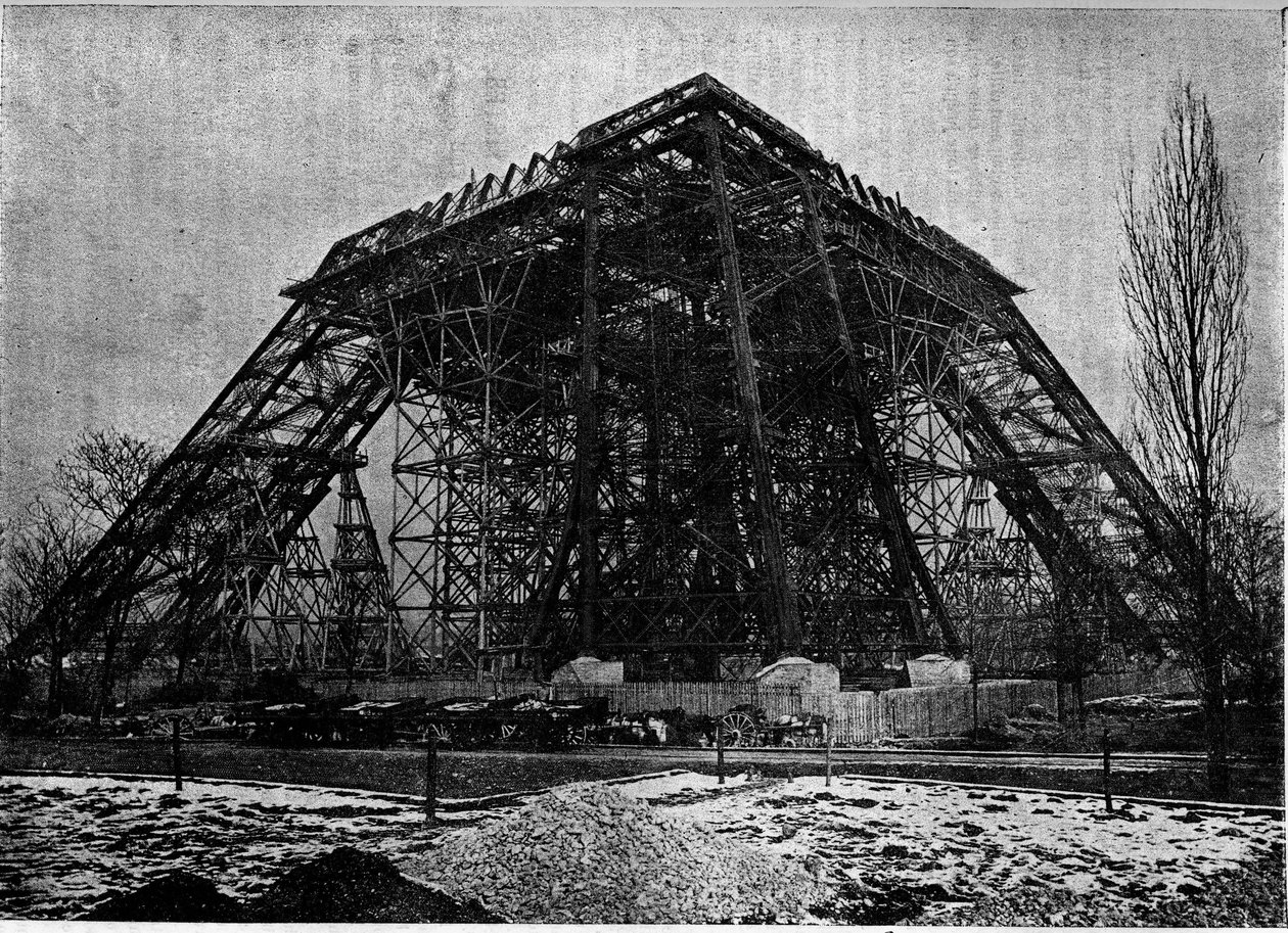 État de la construction de la tour Eiffel à Paris début mars 1888. Gravure dans le journal « La jeunesse ». - Unknown artist